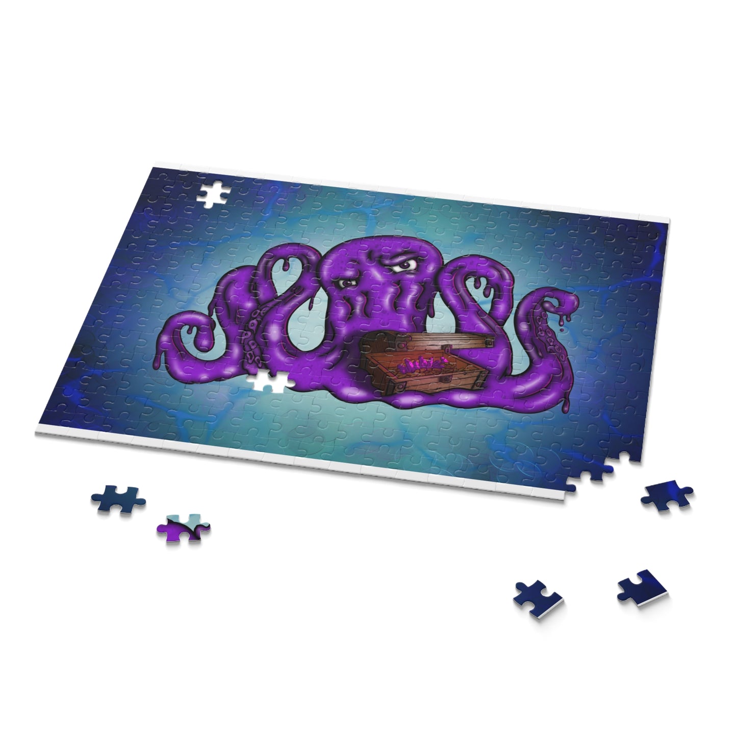 Octopus Treasure Puzzle — Purple Kraken with Chest 120/252/500-Piece Jigsaw