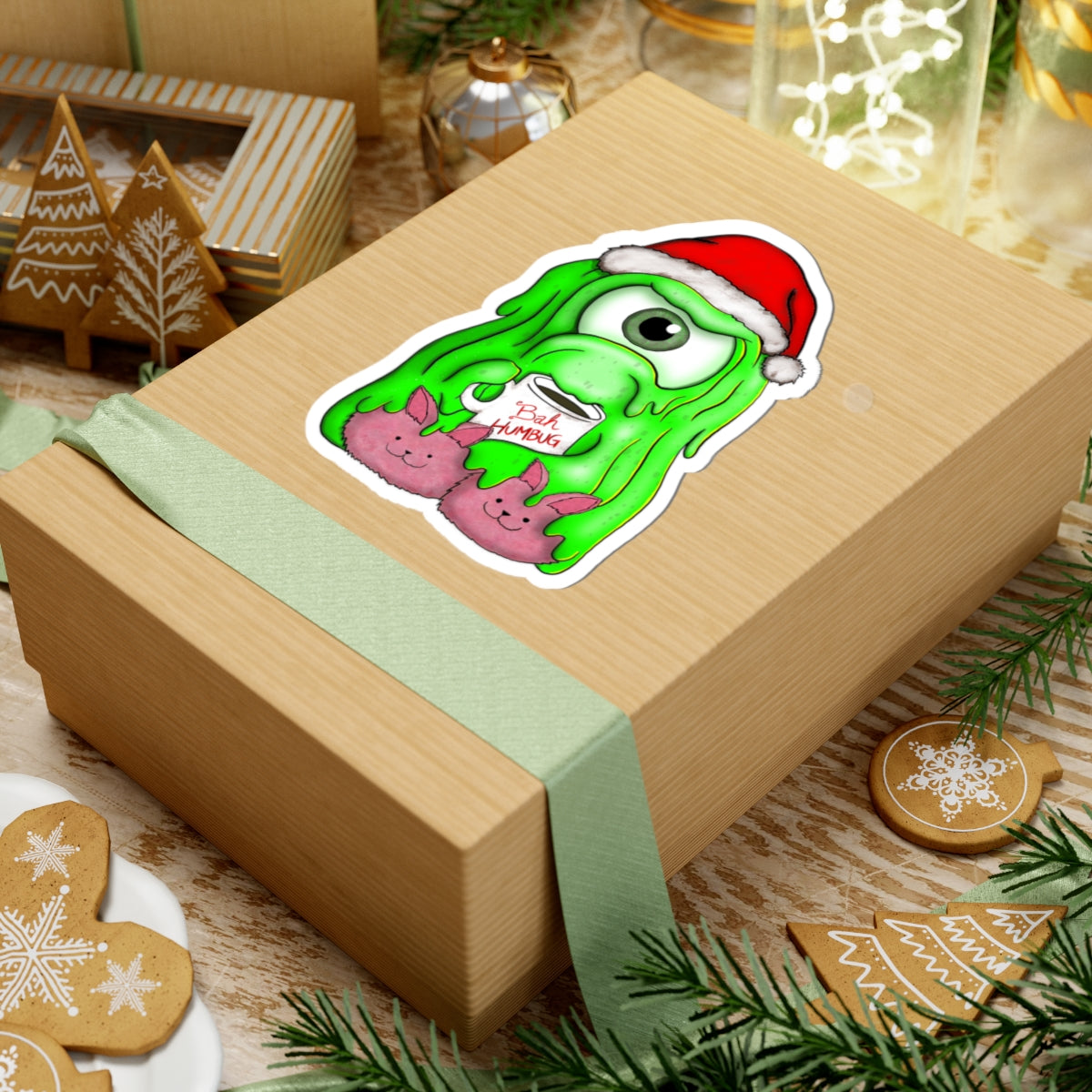 'Tully Bah Humbug' Sentient Slime Christmas Sticker — Kiss-Cut Laptop Decal