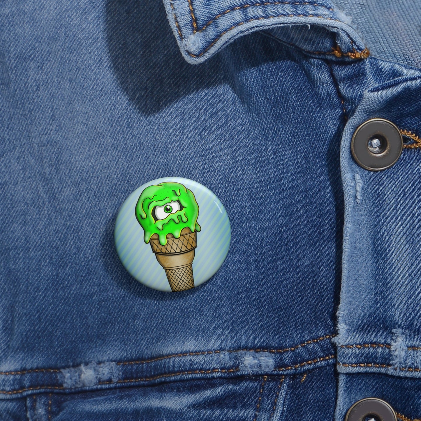 Slime Ice Cream Pin Button — Cute Green Drippy Cone Button Styled Pin