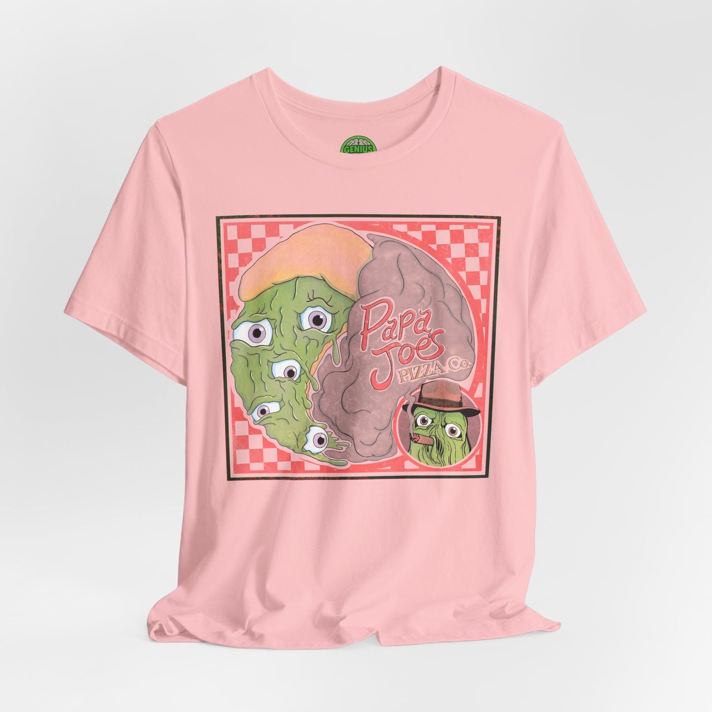 Papa Joe’s Pizza Tee — Retro Checkerboard Pizza Graphic T-Shirt