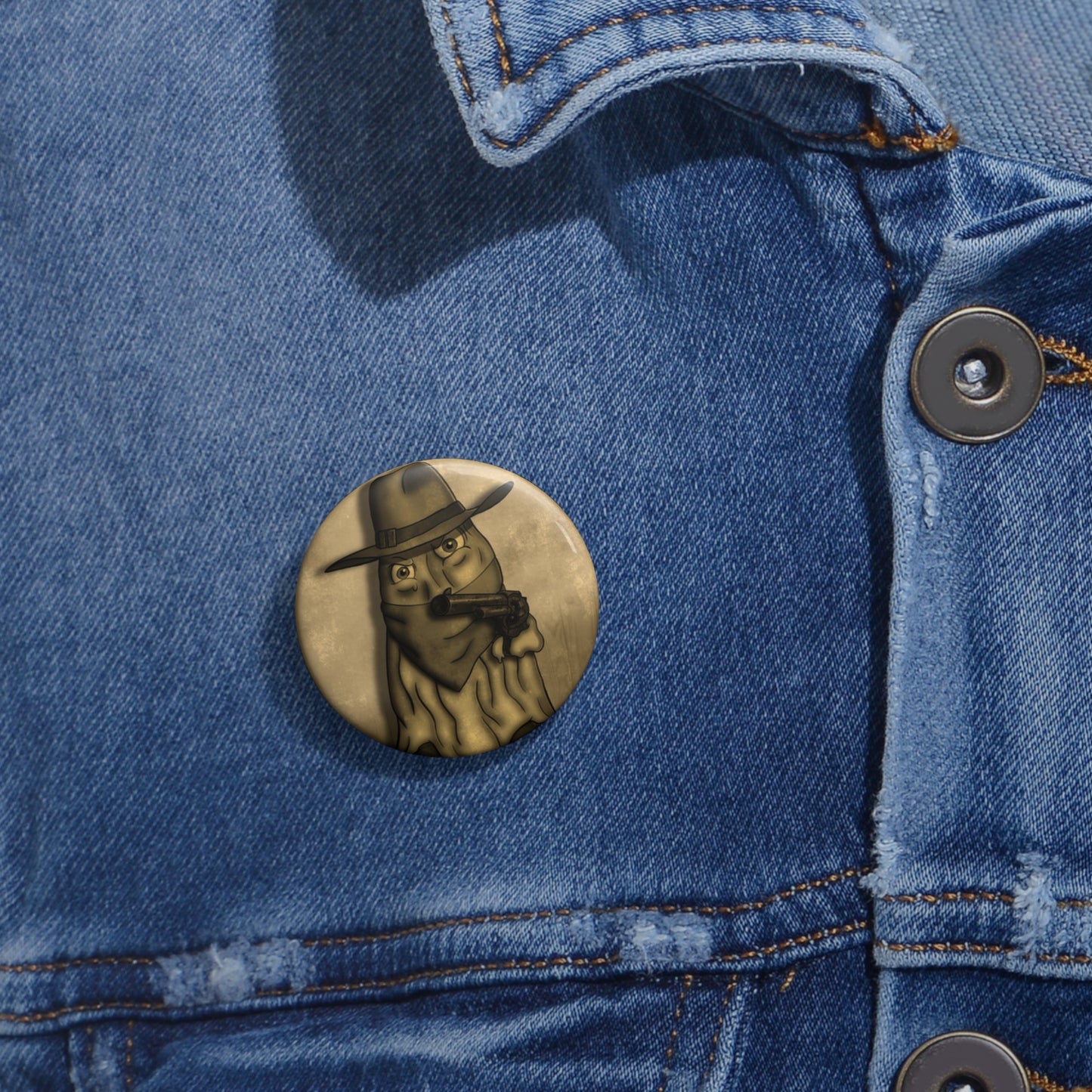 Wyatt Slurp Pin Button — Vintage Gunslinger Slime Design