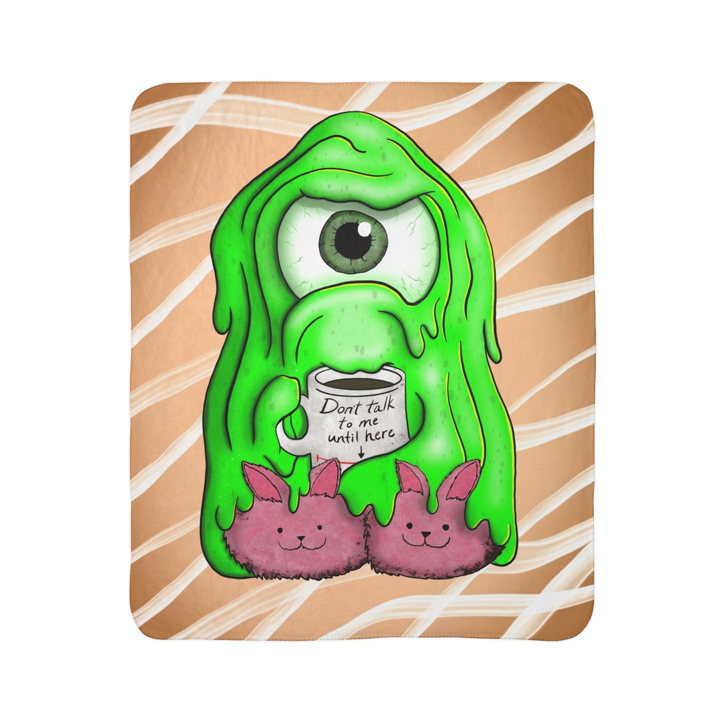 Cozy Slime Monster Sherpa Blanket — "Don’t Talk to Me Until I’ve Had Coffee" Fleece Throw