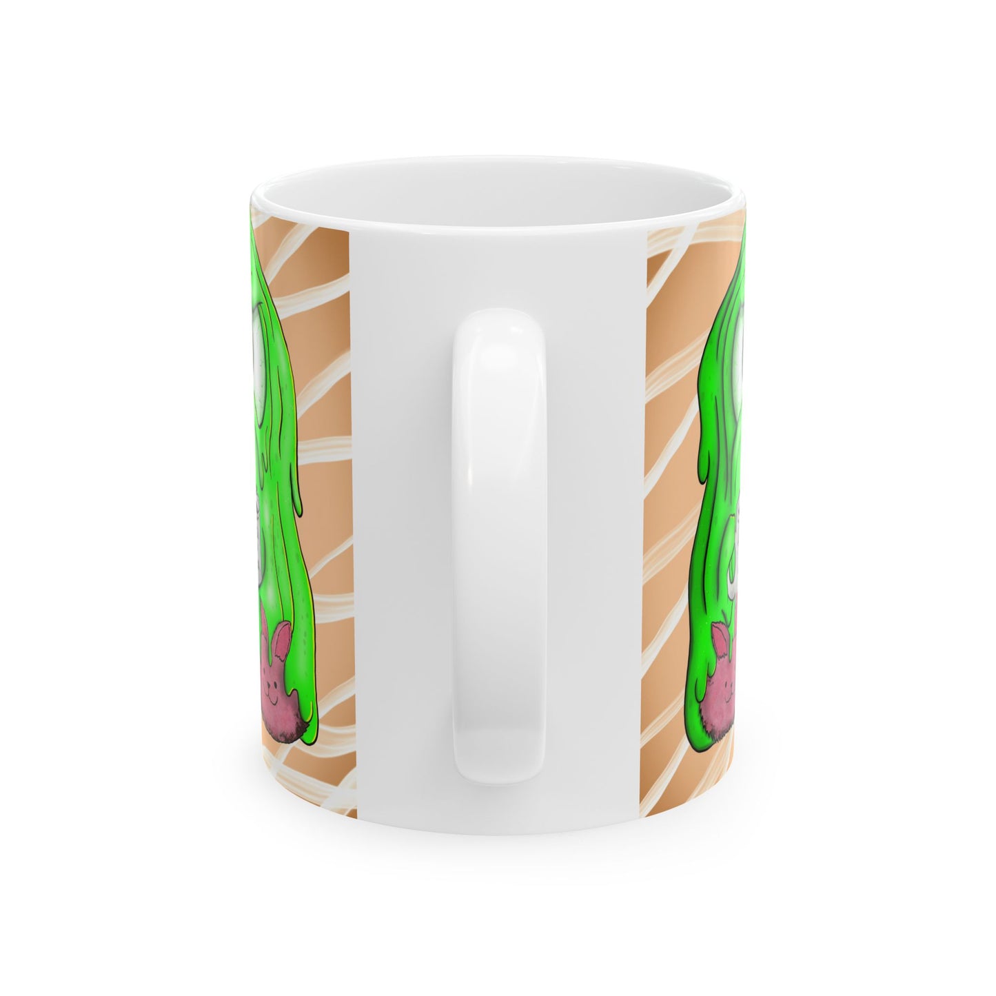 Tully Coffee Mug — Cute Green Slime Cyclops Holding 'Don't Talk to Me Until Here' Cup