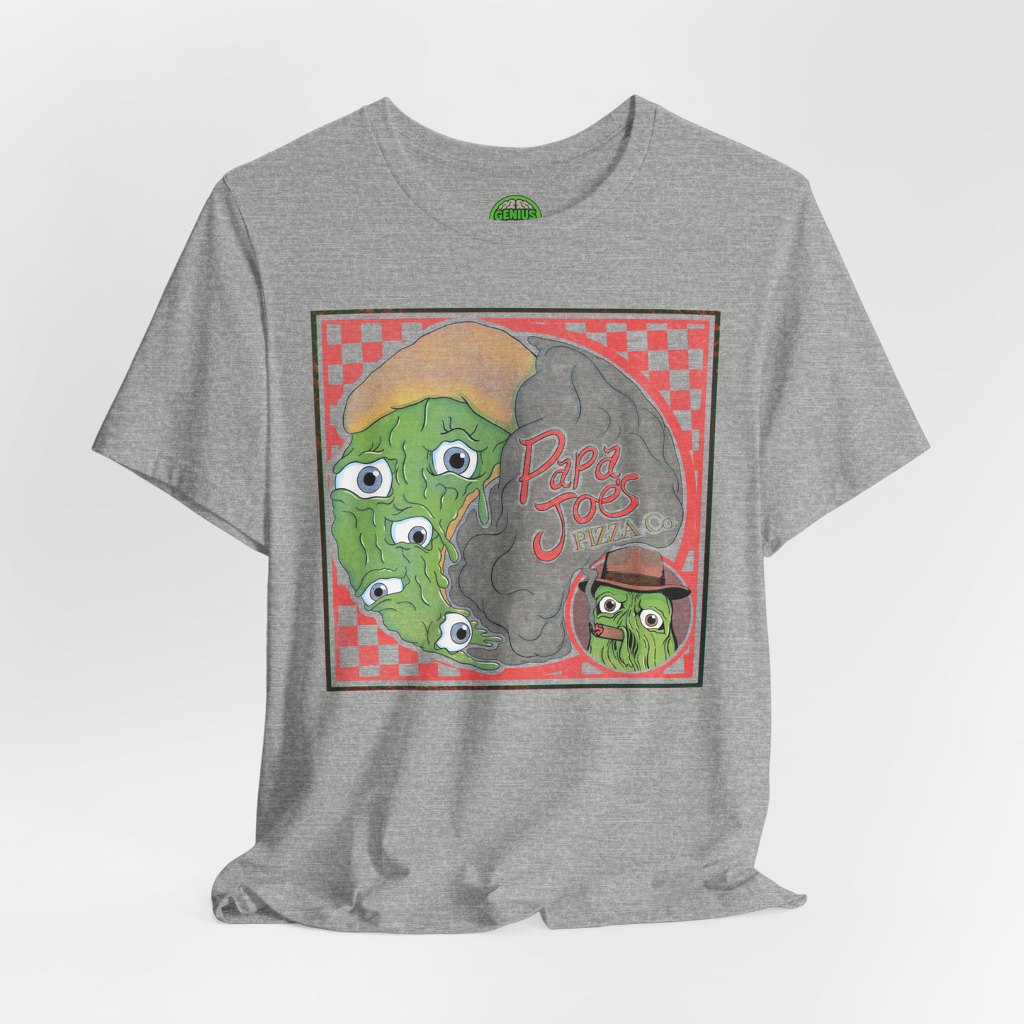 Papa Joe’s Pizza Tee — Retro Checkerboard Pizza Graphic T-Shirt