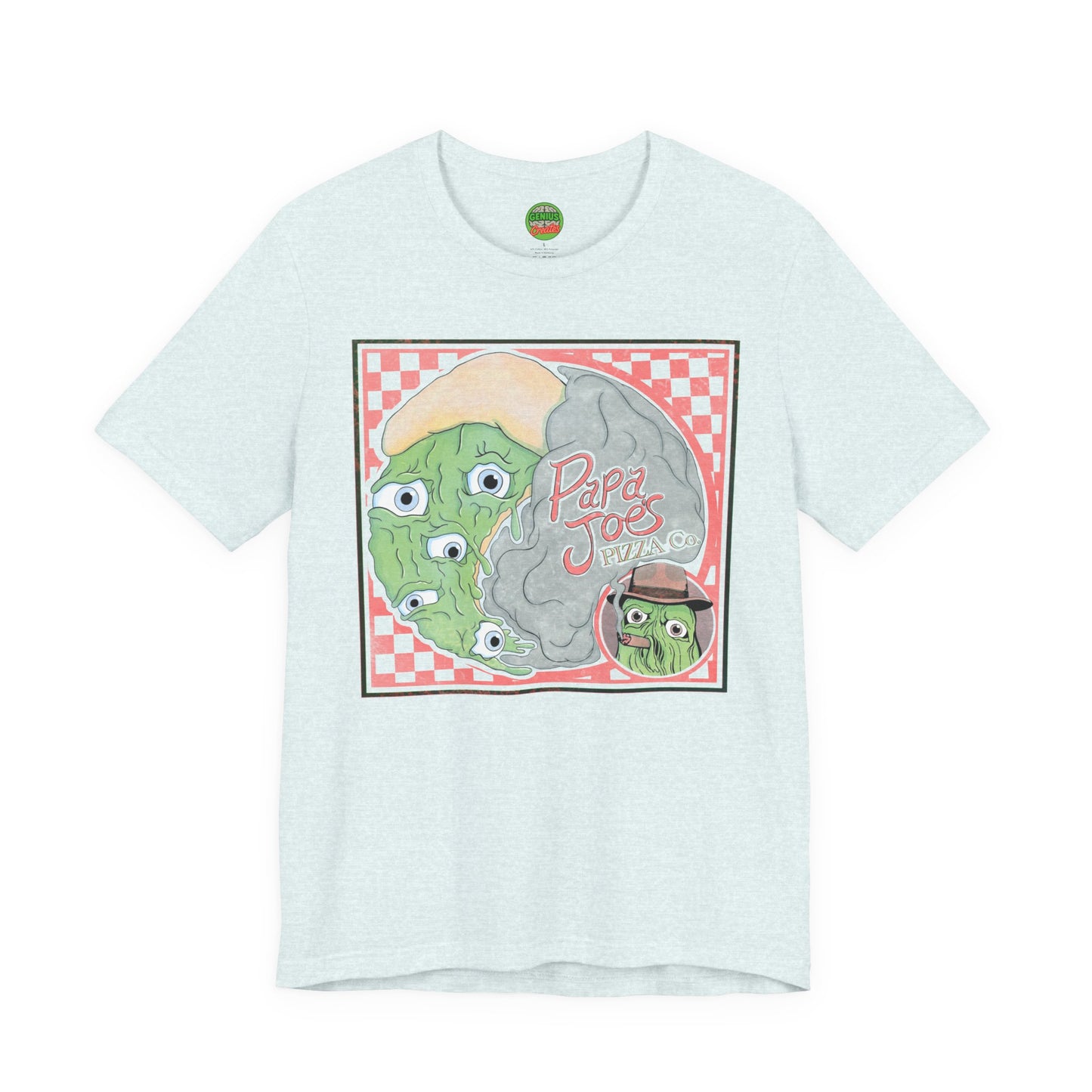 Papa Joe’s Pizza Tee — Retro Checkerboard Pizza Graphic T-Shirt