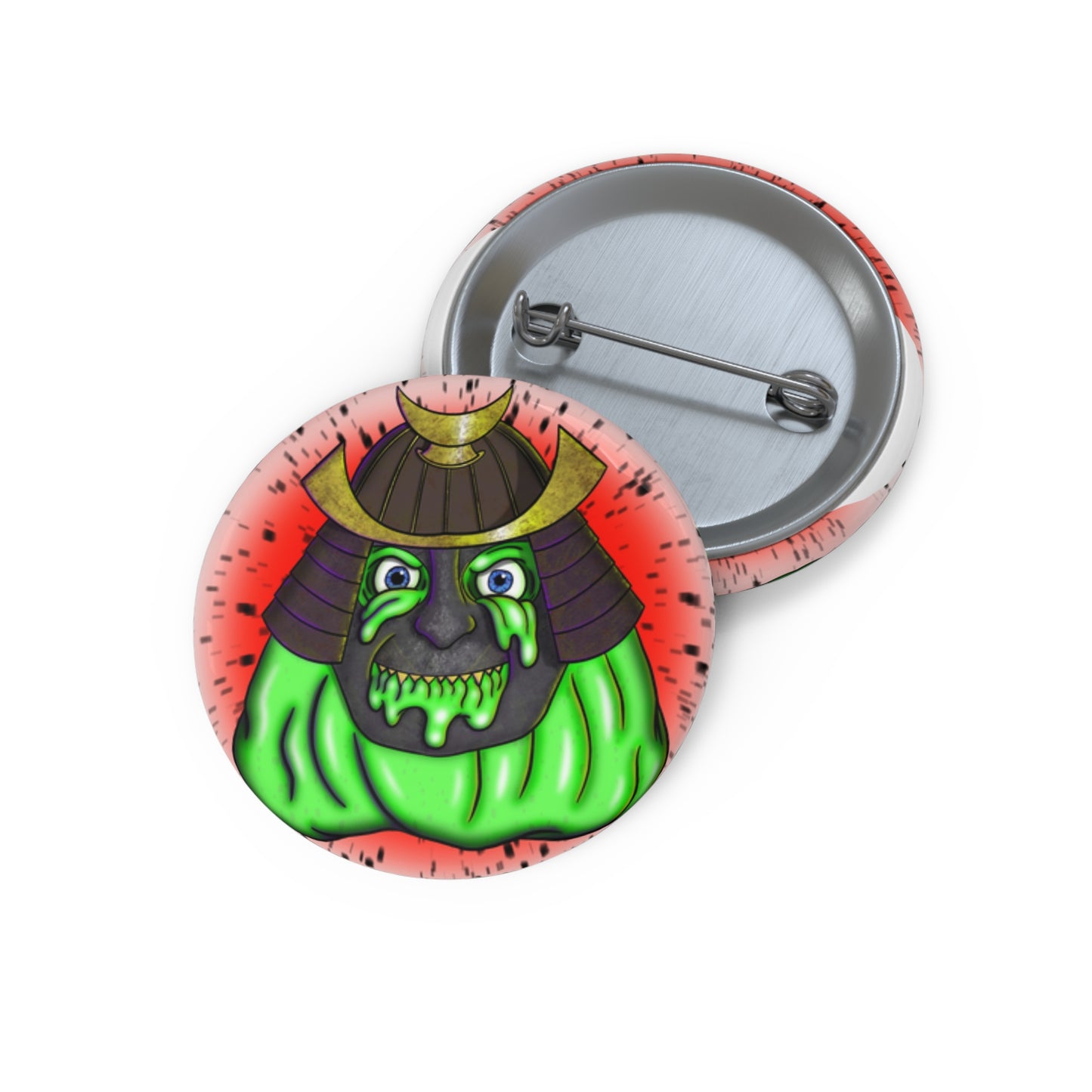 Samurai Green Oni Pin Button — Japanese Demon Enamel-Style Lapel Pin