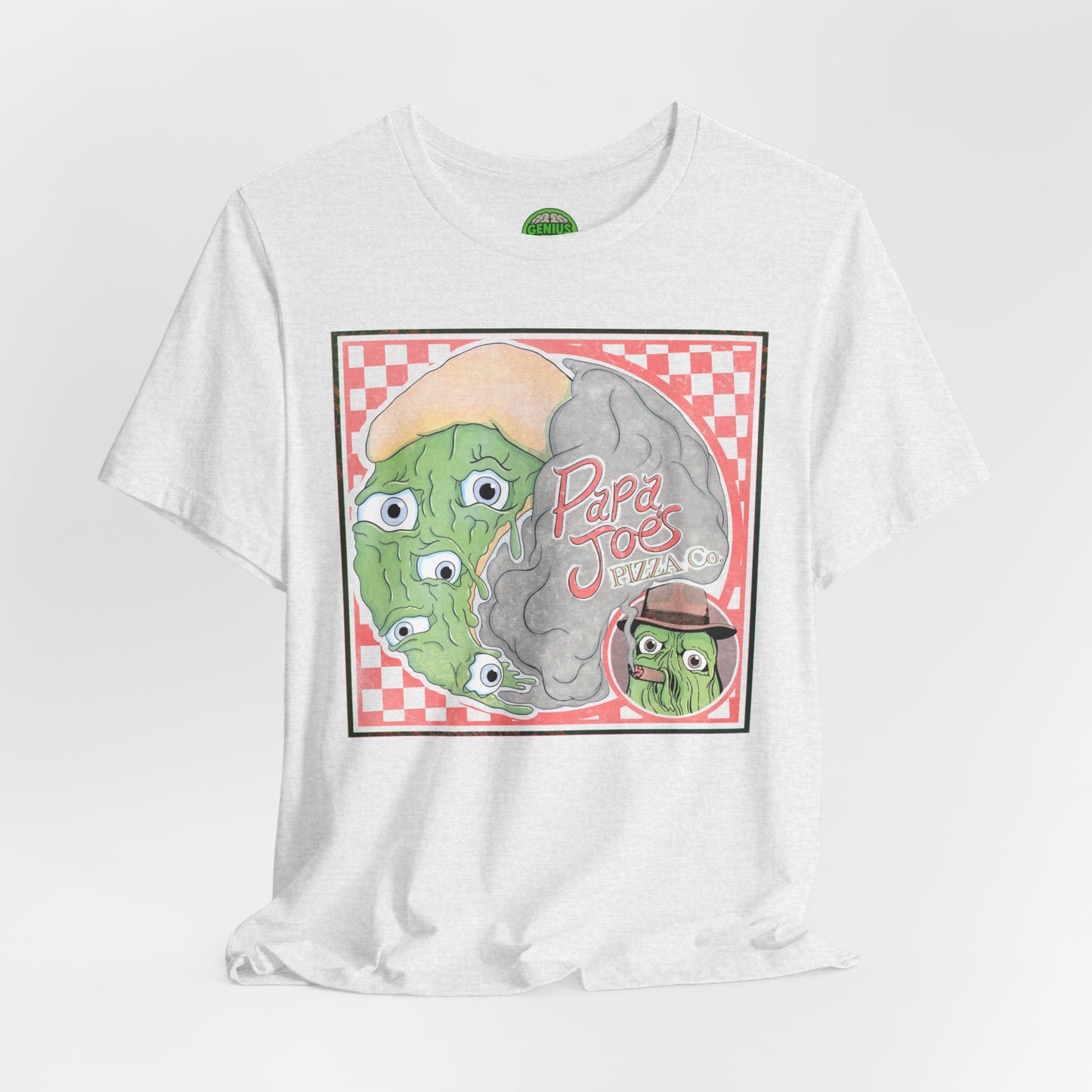 Papa Joe’s Pizza Tee — Retro Checkerboard Pizza Graphic T-Shirt