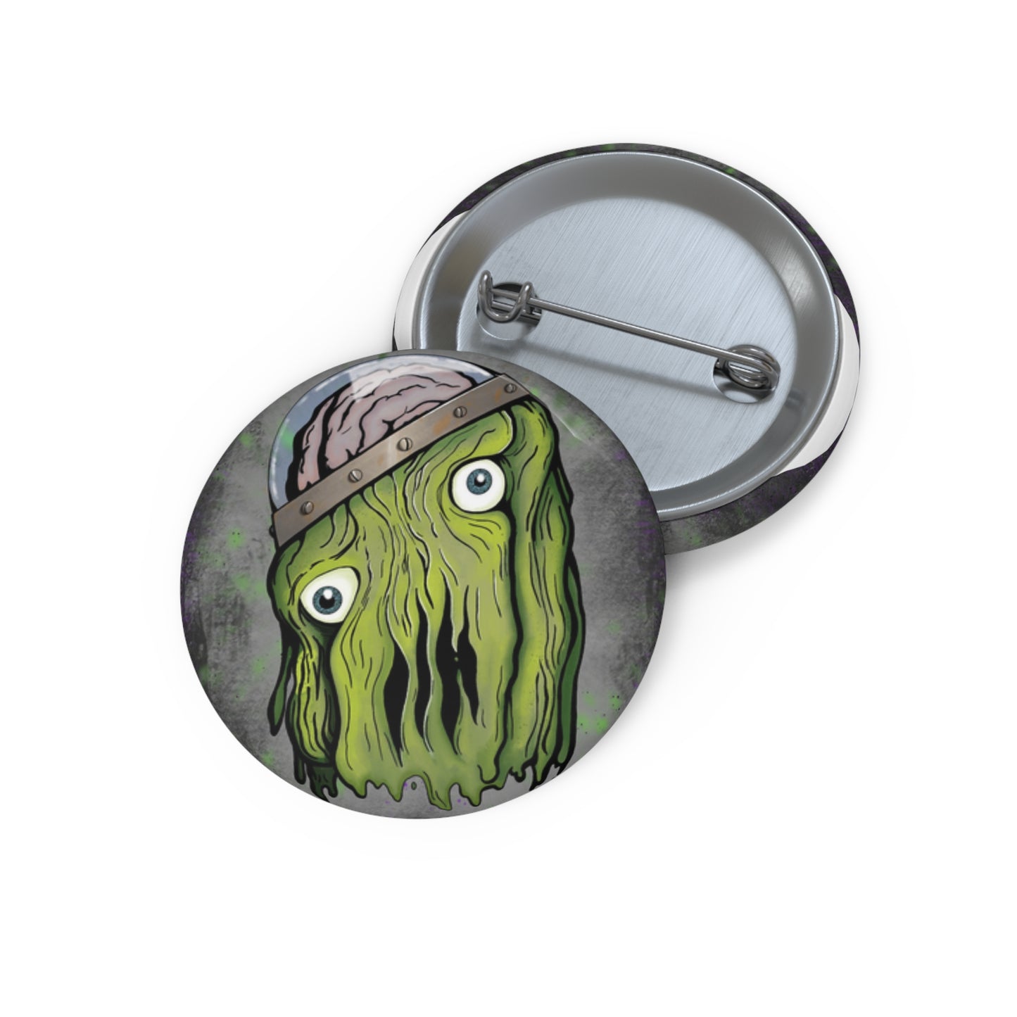 Creepy Green Monster Pin Button – Cute Spooky Horror Badge