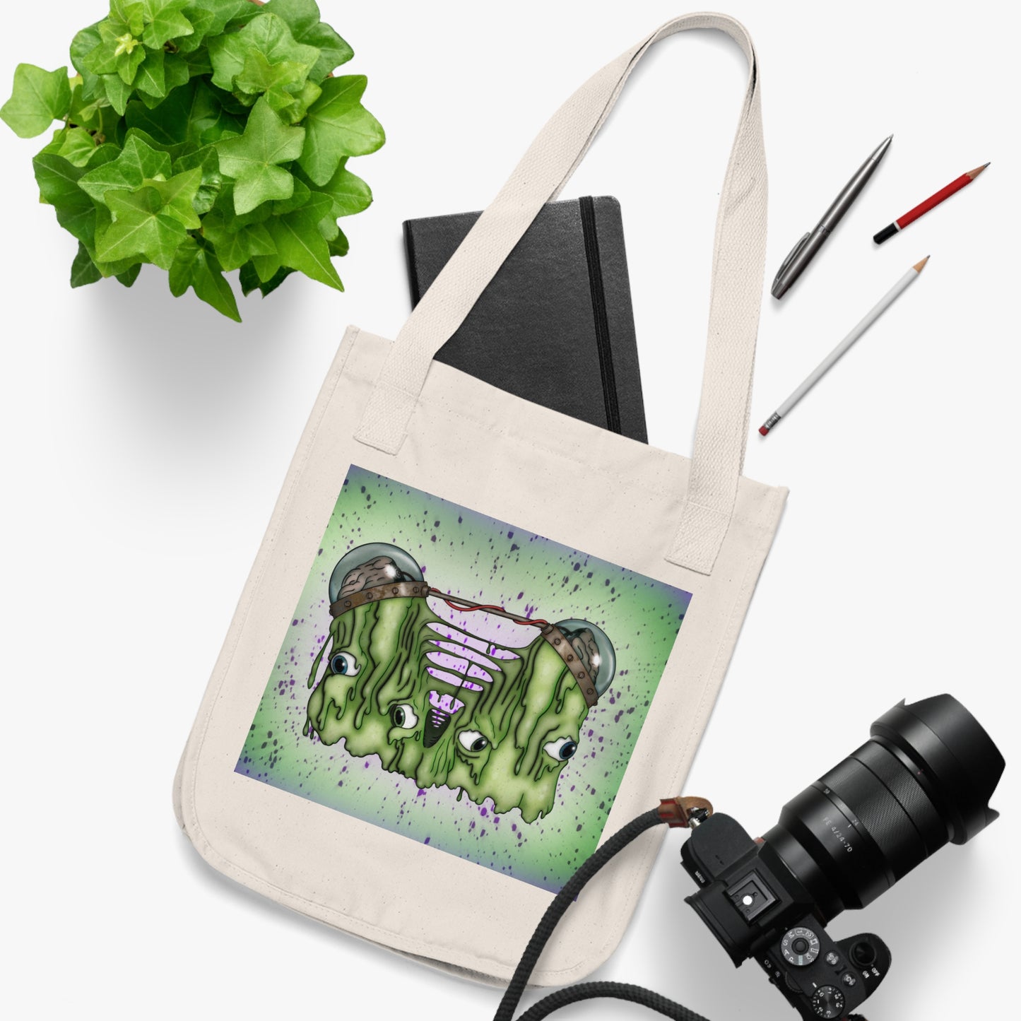 Tote — Green Grinning Monster Canvas Tote (Organic)