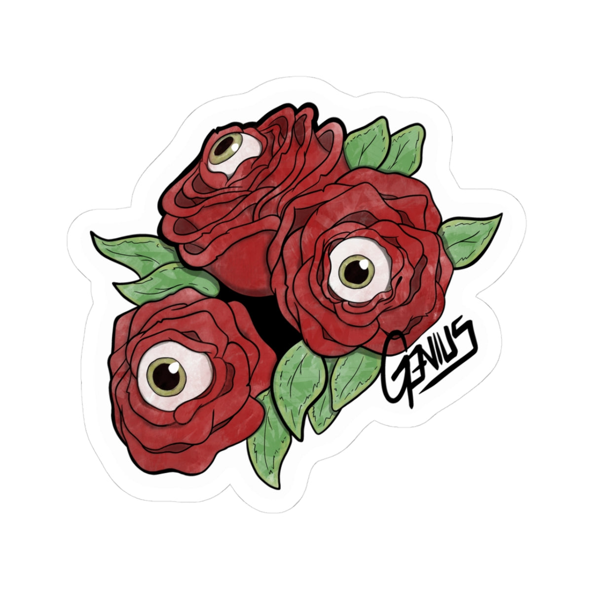 "Unblinking Roses" Sticker — Gothic Floral Kiss-Cut Sticker for Laptops & Journals
