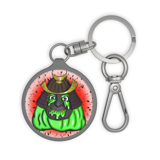 Samurai Oni Keyring Tag — Neon Green Demon Helmet Keychain
