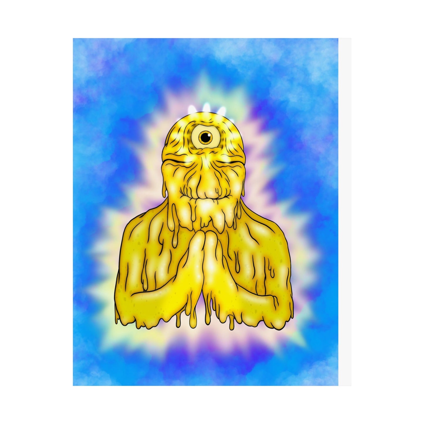 Psychedelic Golden One-Eye Slime Poster — Trippy Spiritual Art Print