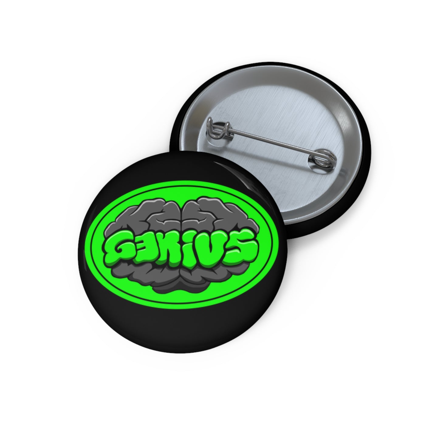 Genius Brain Pin Button — Neon Green Retro Badge