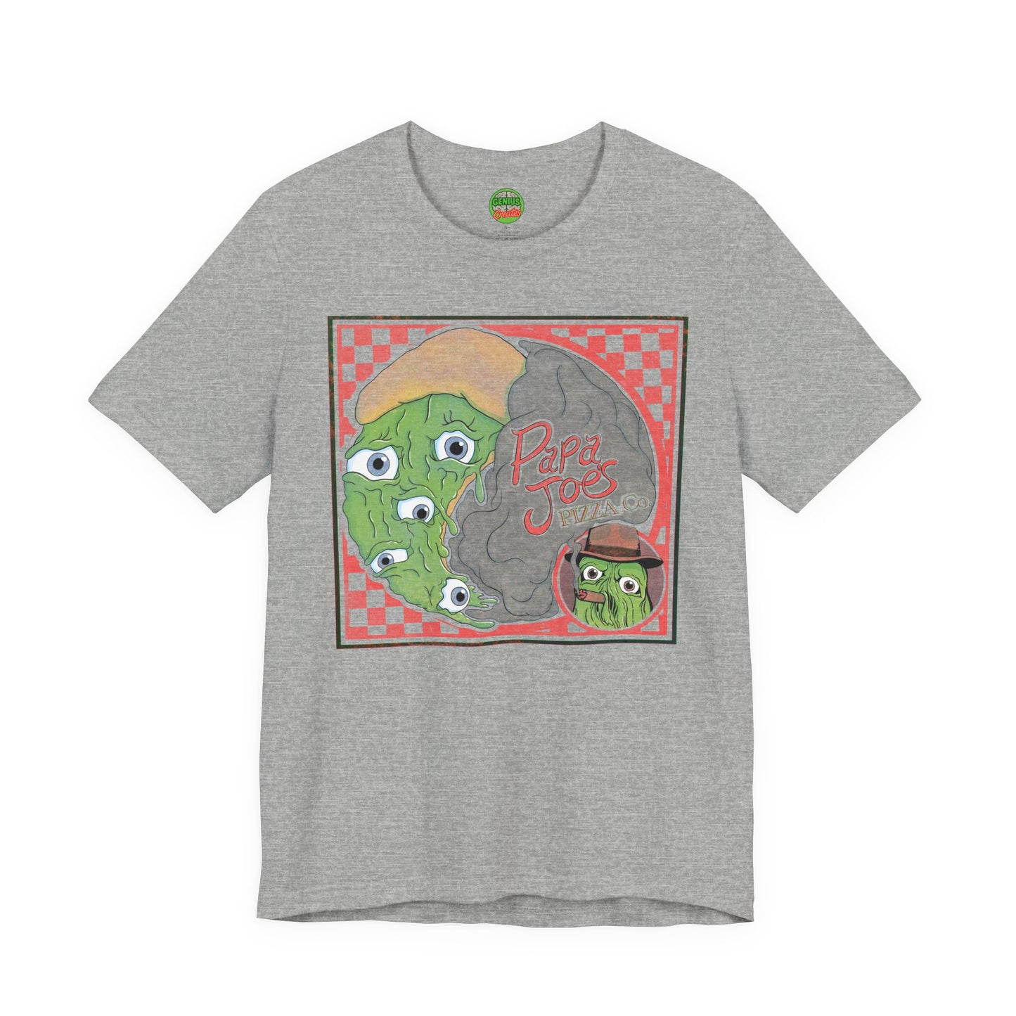 Papa Joe’s Pizza Tee — Retro Checkerboard Pizza Graphic T-Shirt