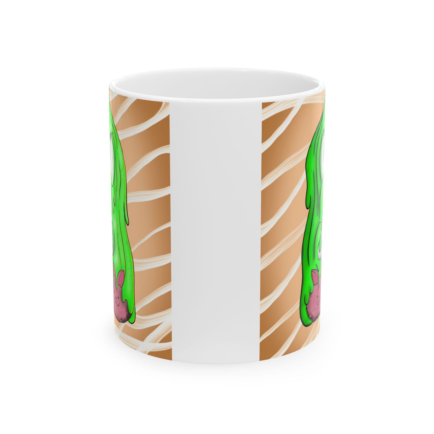 Tully Coffee Mug — Cute Green Slime Cyclops Holding 'Don't Talk to Me Until Here' Cup