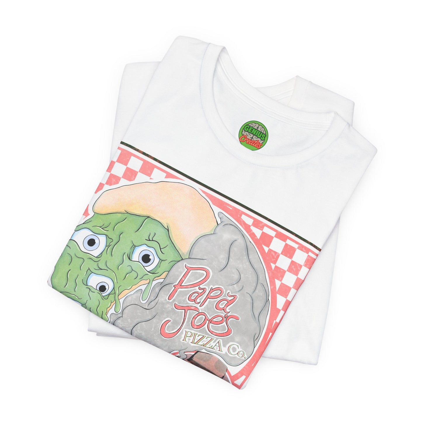 Papa Joe’s Pizza Tee — Retro Checkerboard Pizza Graphic T-Shirt