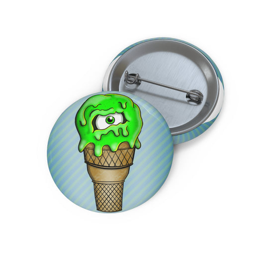 Slime Ice Cream Pin Button — Cute Green Drippy Cone Button Styled Pin