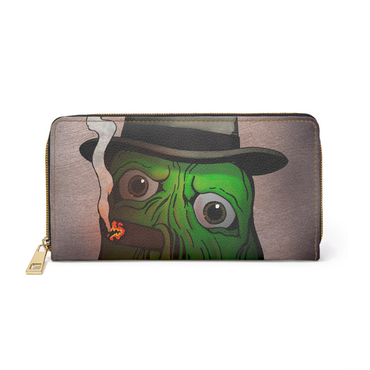Zipper Wallet — Mob Boss Illustration Leather Zip Wallet
