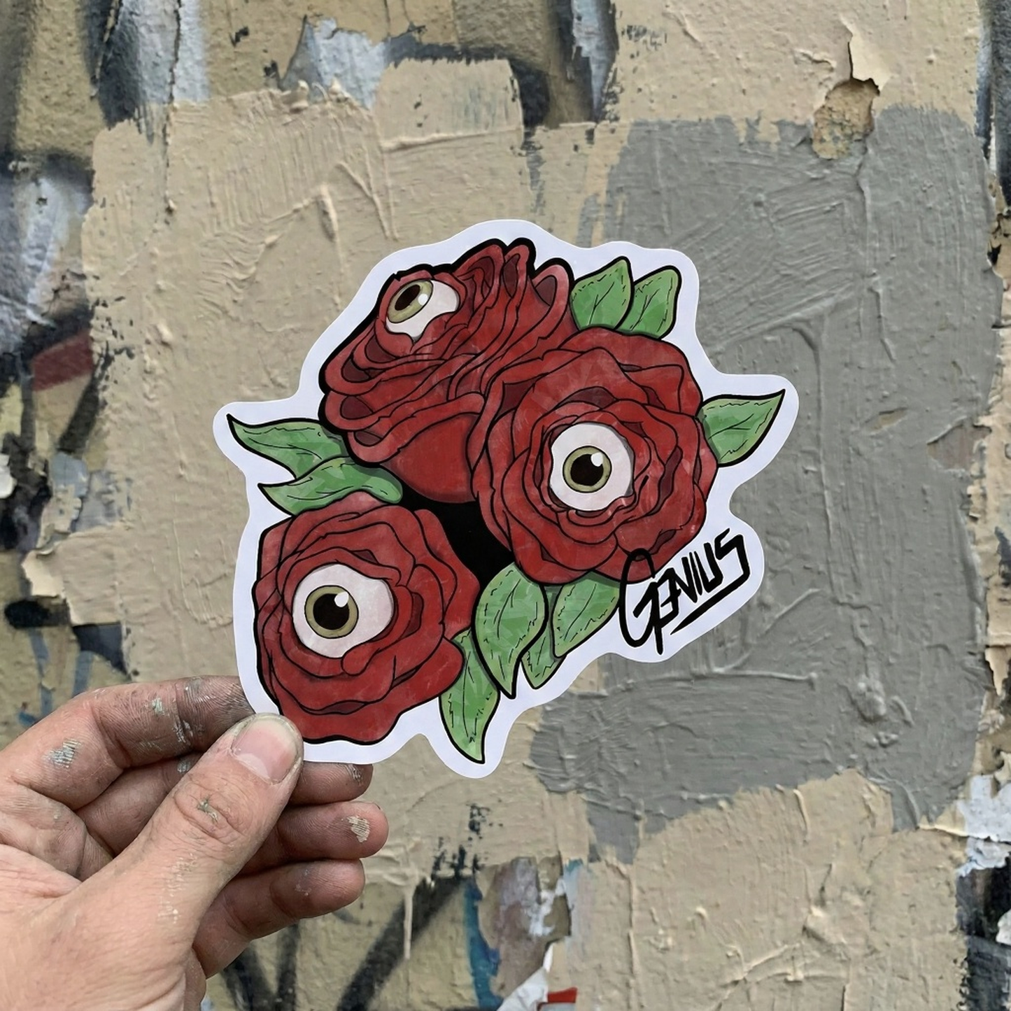 "Unblinking Roses" Sticker — Gothic Floral Kiss-Cut Sticker for Laptops & Journals