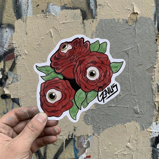"Unblinking Roses" Sticker — Gothic Floral Kiss-Cut Sticker for Laptops & Journals