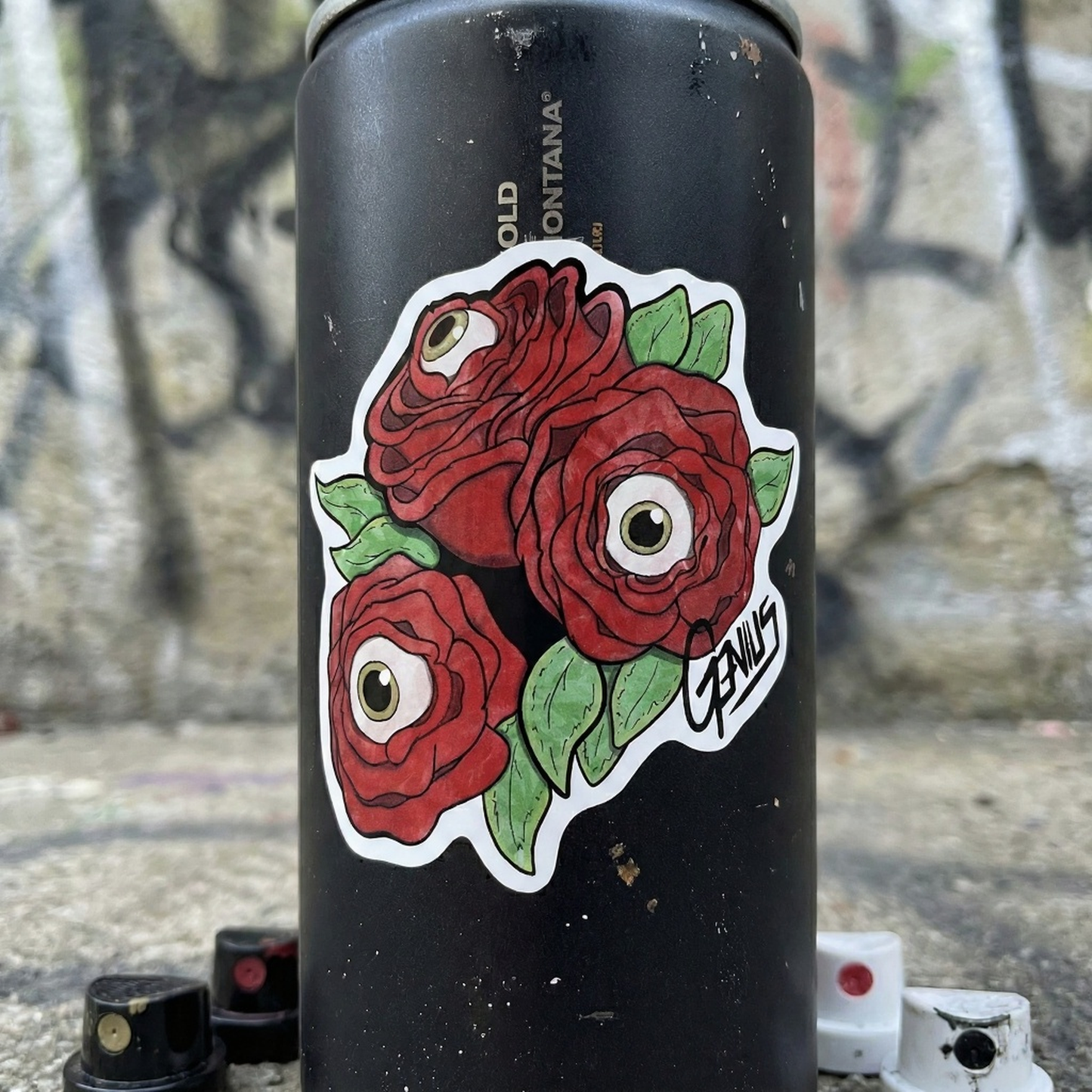 "Unblinking Roses" Sticker — Gothic Floral Kiss-Cut Sticker for Laptops & Journals