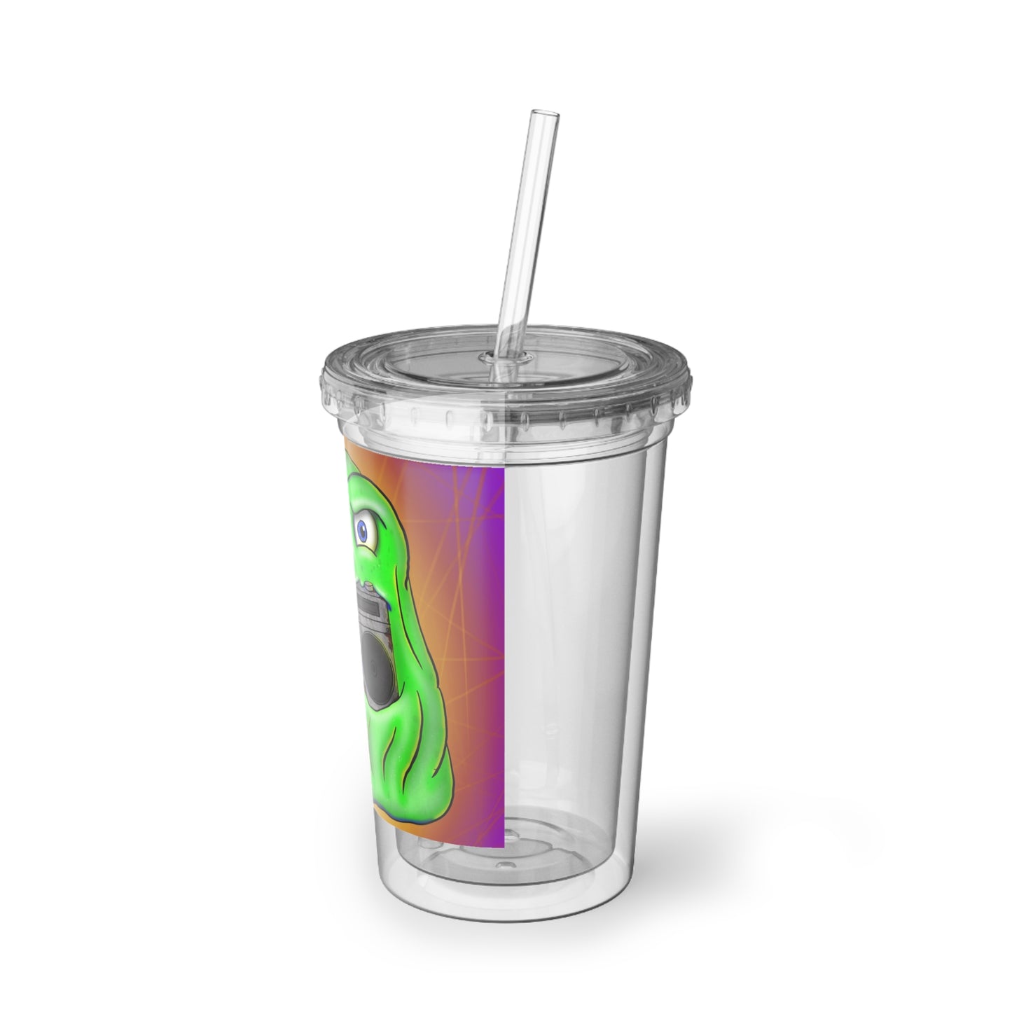 Green Slime Boombox Acrylic Tumbler - Retro Music Graphic Cup
