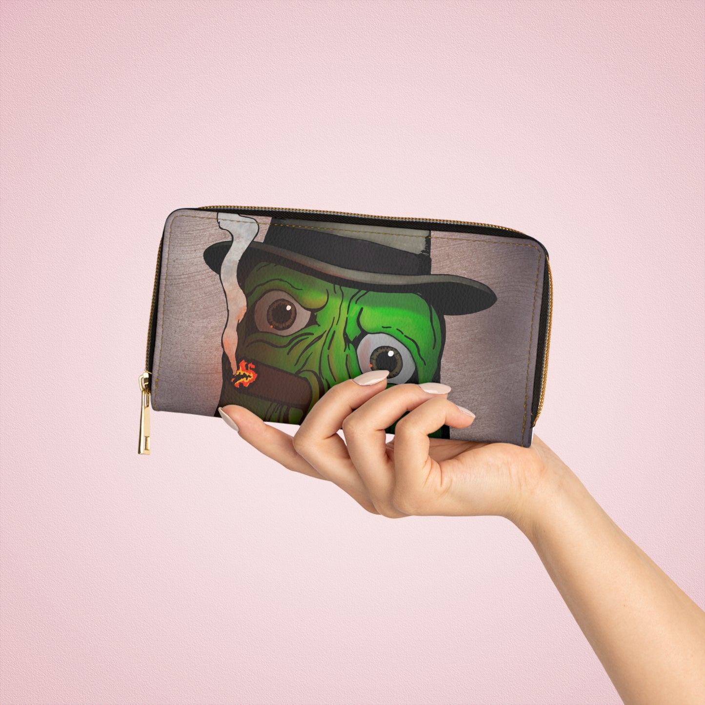 Zipper Wallet — Mob Boss Illustration Leather Zip Wallet