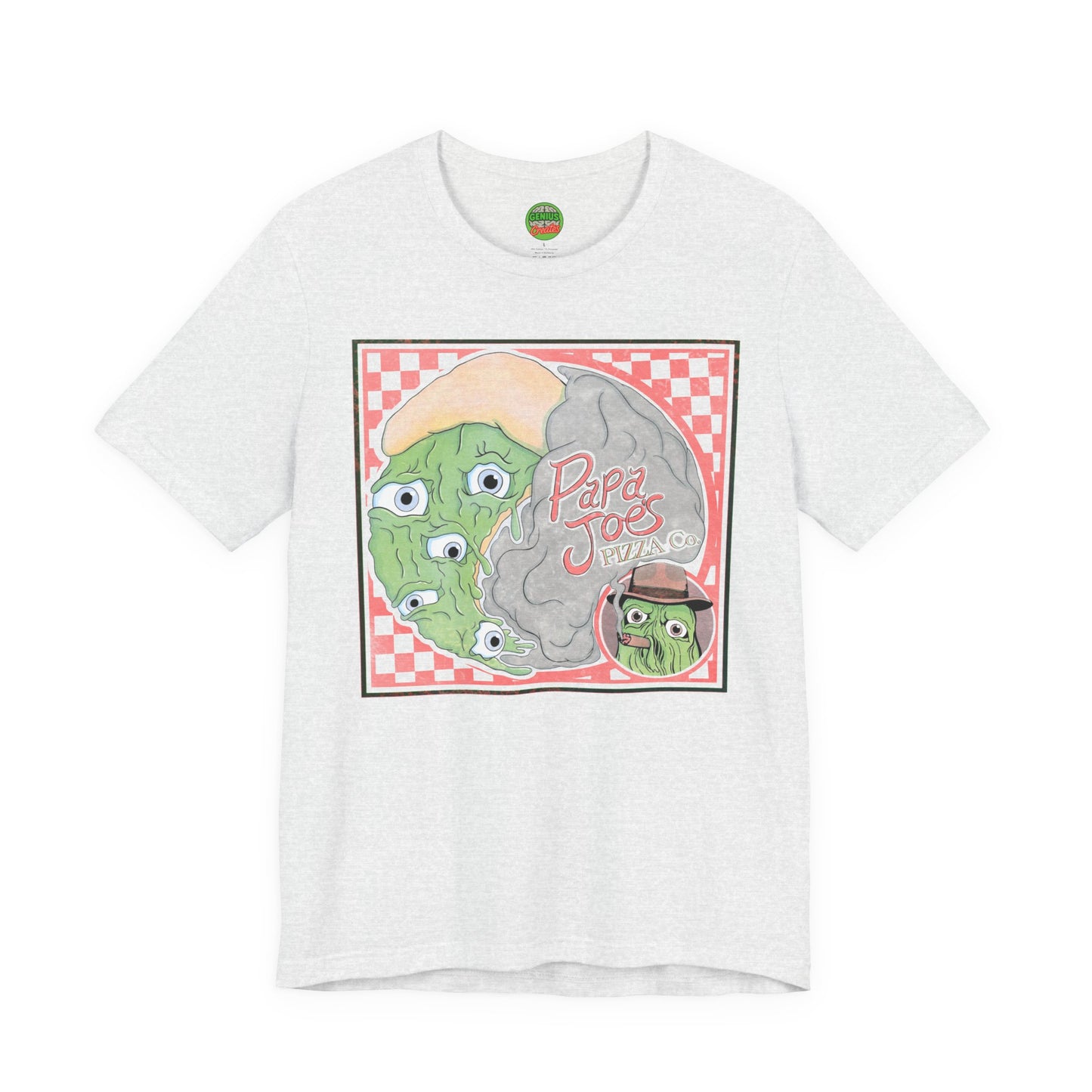 Papa Joe’s Pizza Tee — Retro Checkerboard Pizza Graphic T-Shirt