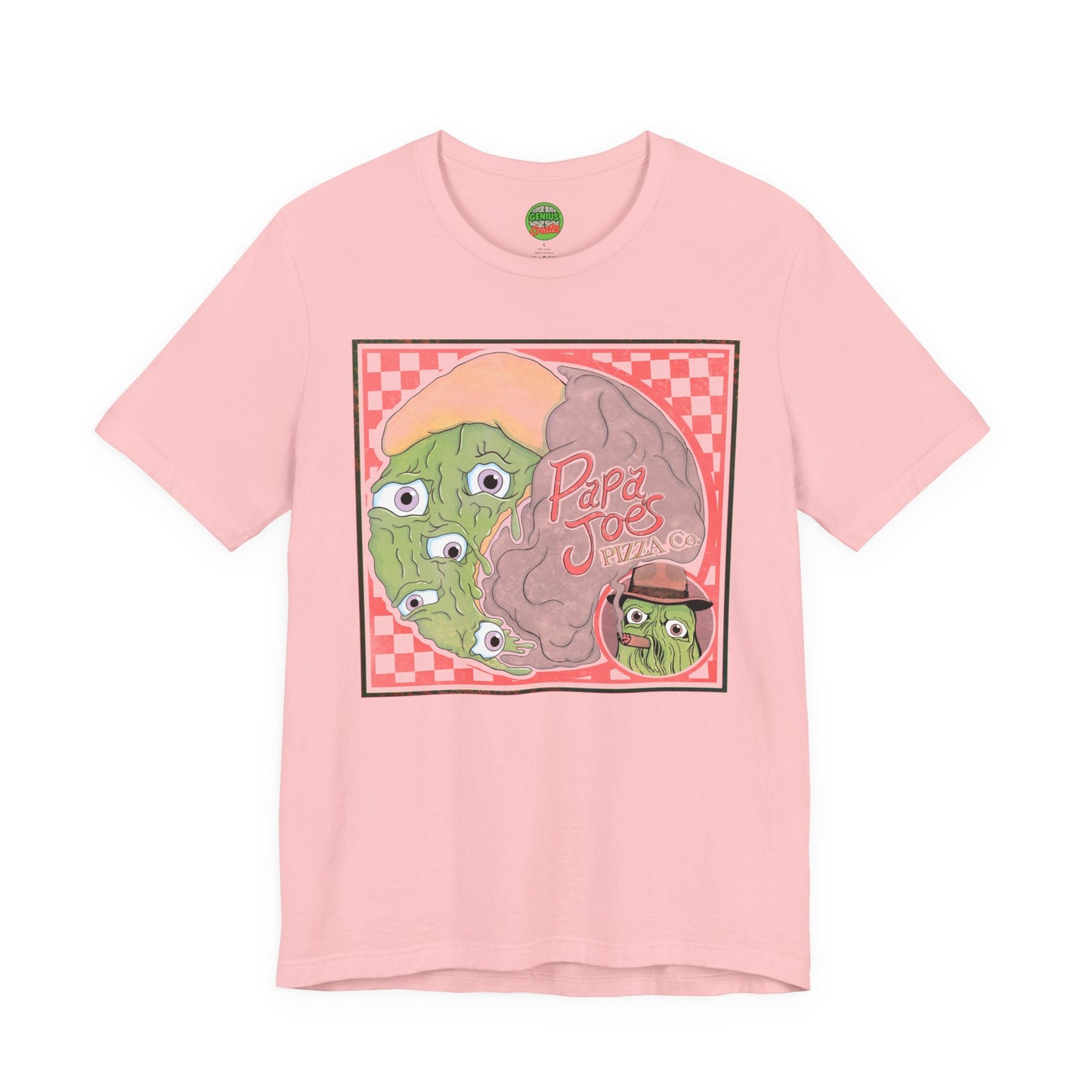 Papa Joe’s Pizza Tee — Retro Checkerboard Pizza Graphic T-Shirt