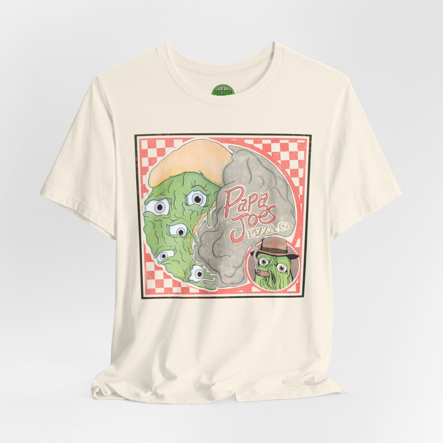 Papa Joe’s Pizza Tee — Retro Checkerboard Pizza Graphic T-Shirt