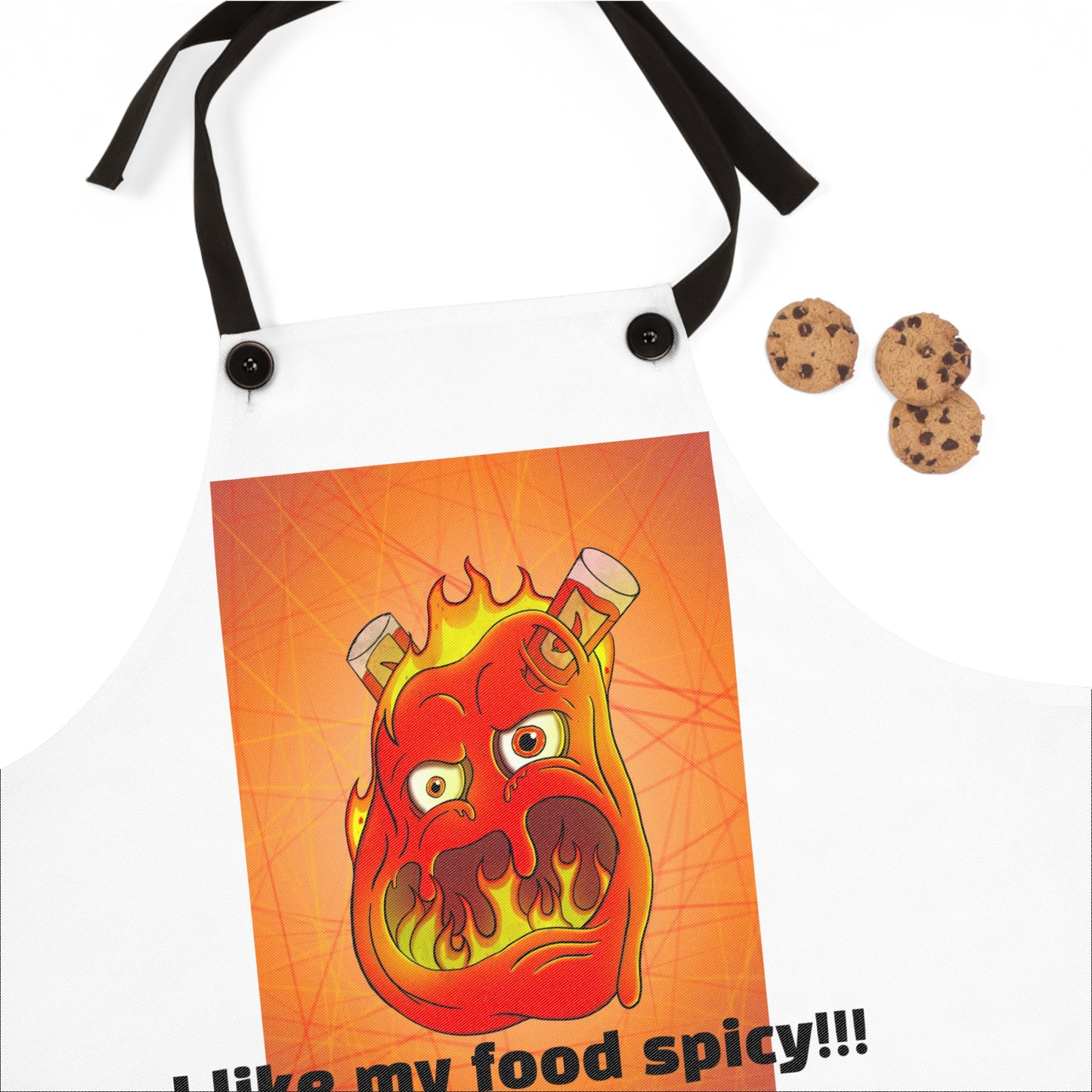 Apron - "I Like My Food Spicy!!!" Hot Pepper Flaming Chili Cooking Apron