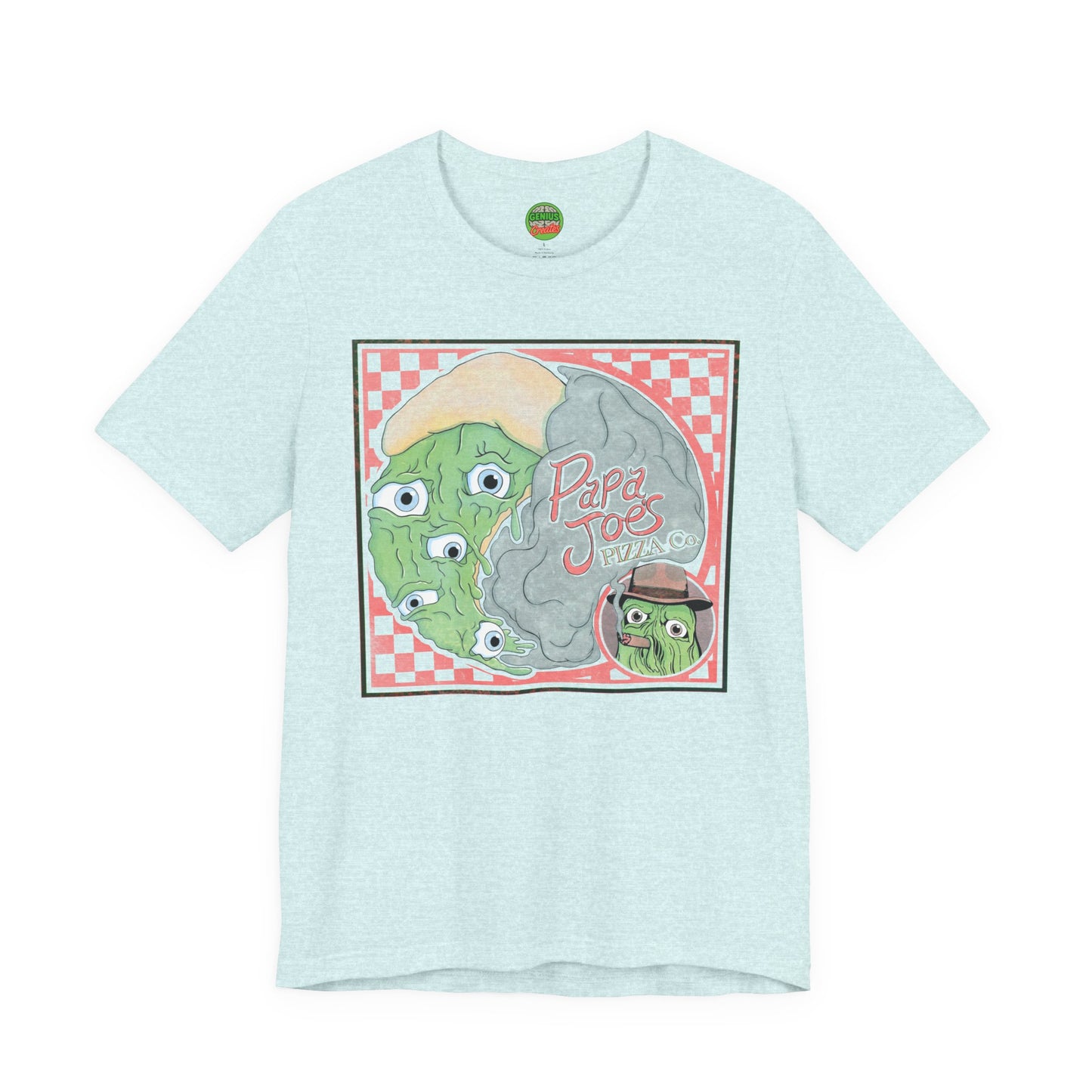 Papa Joe’s Pizza Tee — Retro Checkerboard Pizza Graphic T-Shirt