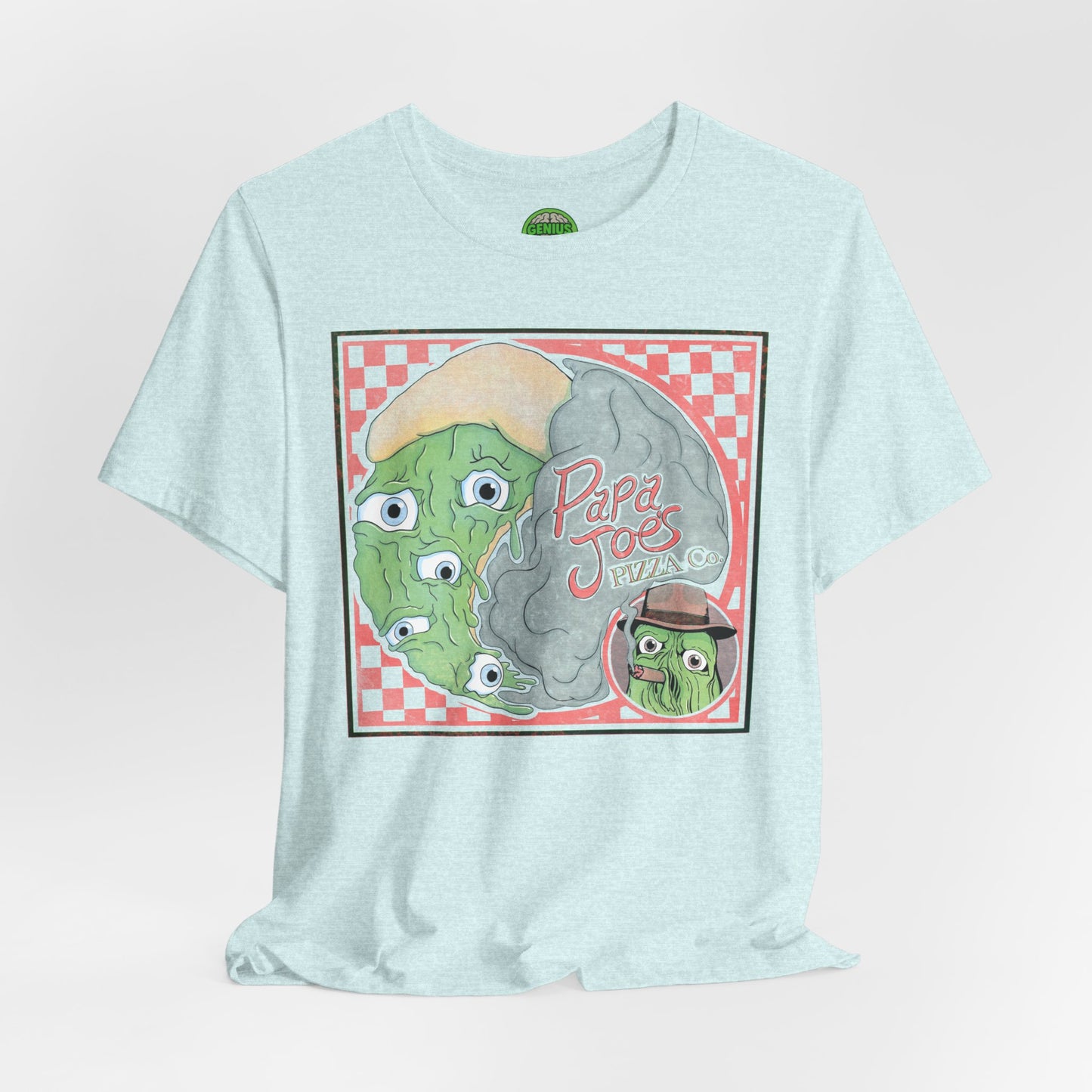 Papa Joe’s Pizza Tee — Retro Checkerboard Pizza Graphic T-Shirt