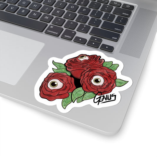"Unblinking Roses" Sticker — Gothic Floral Kiss-Cut Sticker for Laptops & Journals