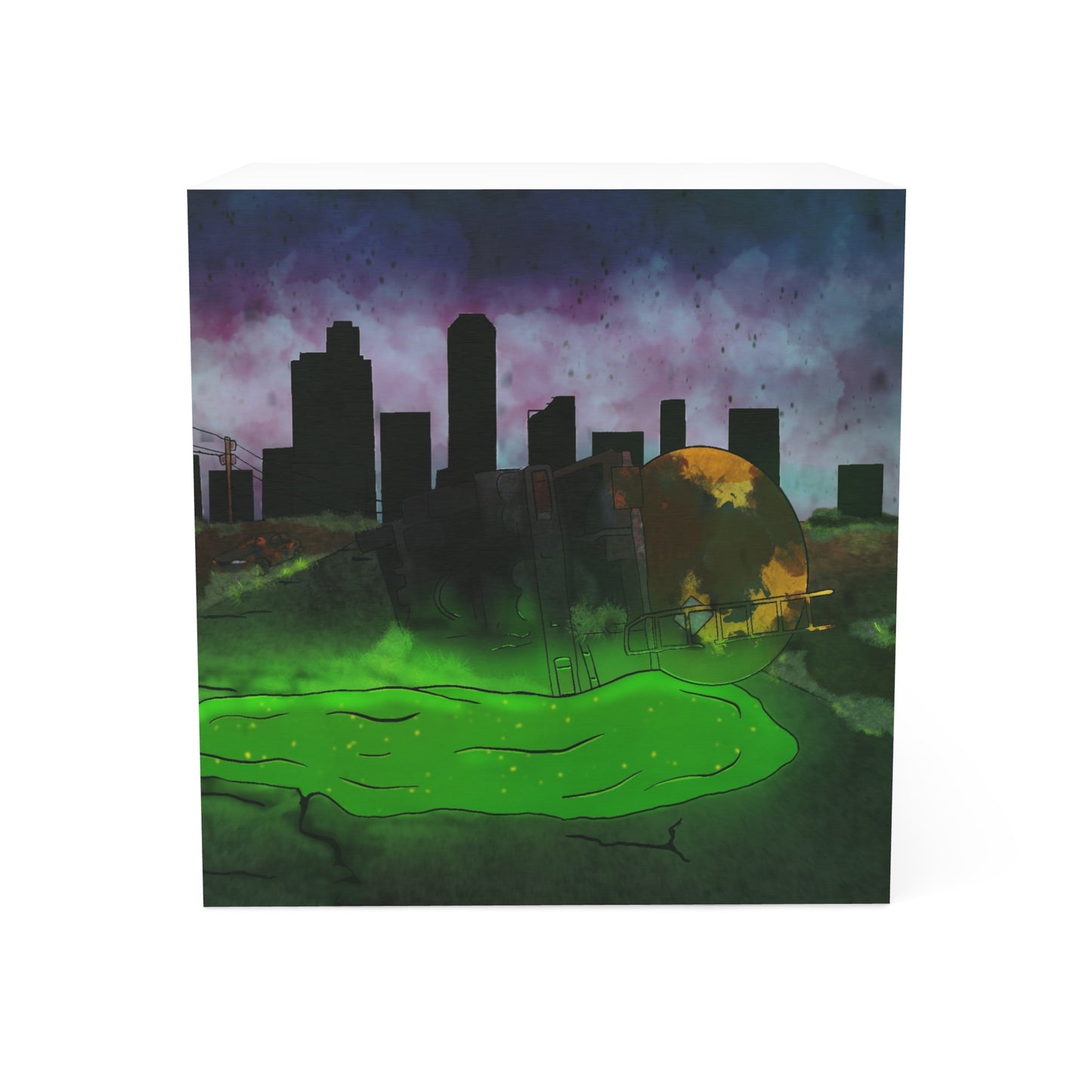 Post-Apocalyptic Cityscape Note Cube - Neon Slime Sticky Notes