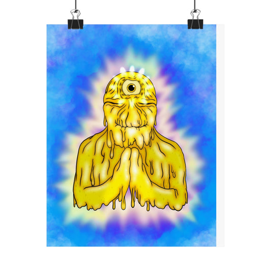 Psychedelic Golden One-Eye Slime Poster — Trippy Spiritual Art Print
