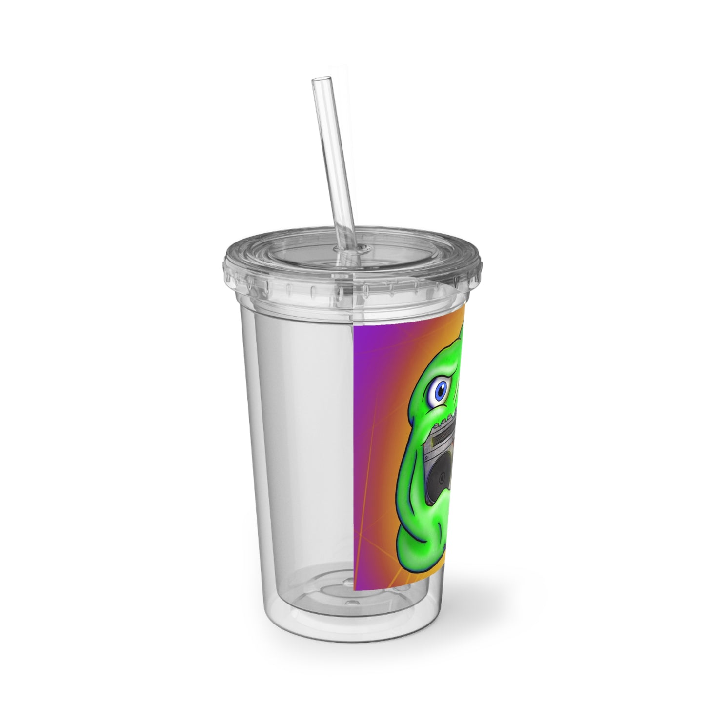 Green Slime Boombox Acrylic Tumbler - Retro Music Graphic Cup