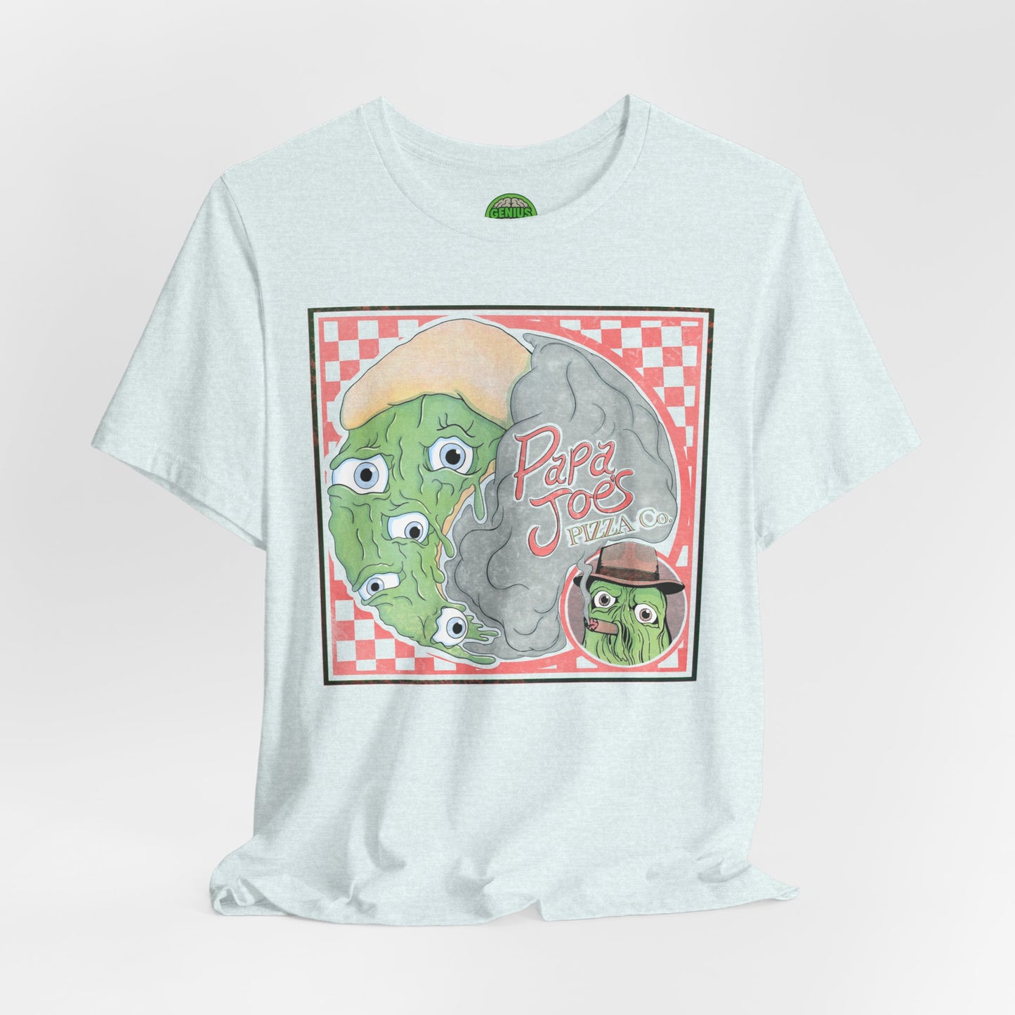 Papa Joe’s Pizza Tee — Retro Checkerboard Pizza Graphic T-Shirt
