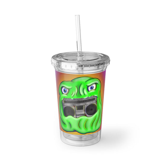 Green Slime Boombox Acrylic Tumbler - Retro Music Graphic Cup