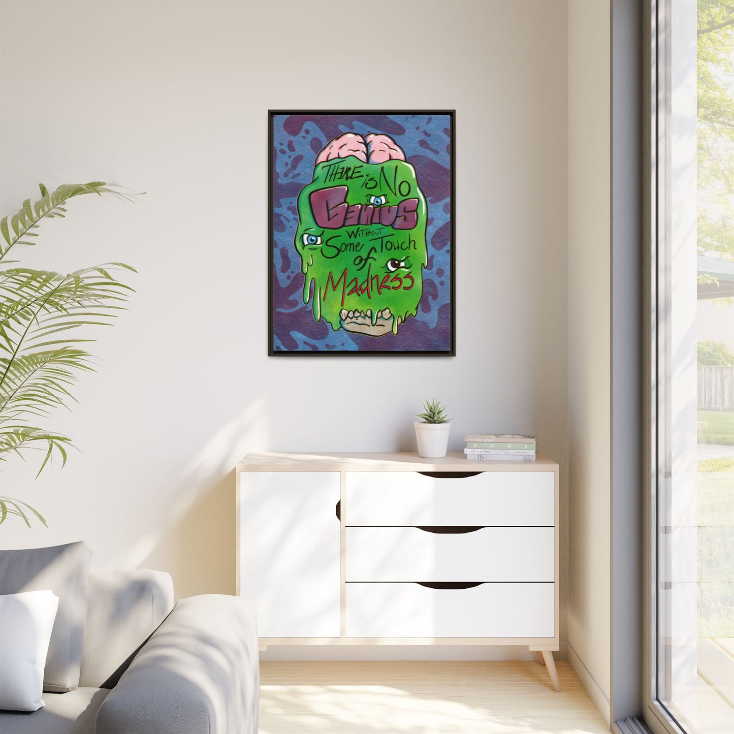 "There Is No Genius Without Some Touch of Madness" Framed Canvas Wall Art — Aristotle Quote